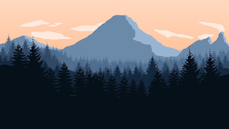 graue Bergtapete, Firewatch, Berge, Wald, Himmel, Landschaft, Grafik, HD-Hintergrundbild