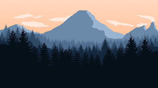 fondo de pantalla de montaña gris, Firewatch, montañas, bosque, cielo, paisaje, ilustraciones, Fondo de pantalla HD HD wallpaper