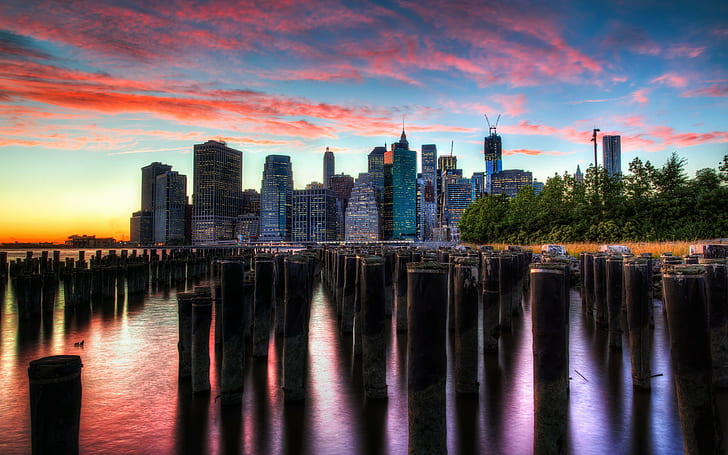 New York city, sunset, New York, Sunset, city, HD wallpaper