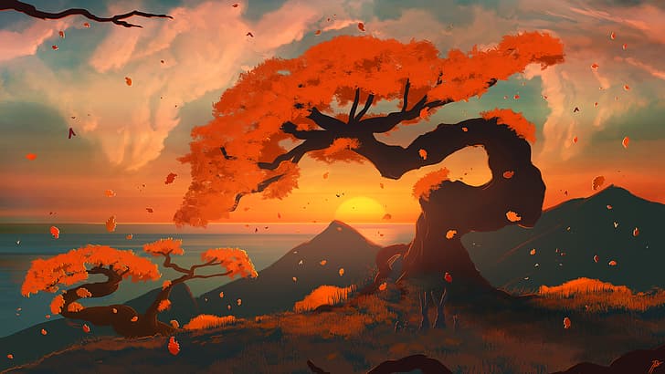 JoeyJazz, lanskap, musim gugur, lukisan digital, Wallpaper HD