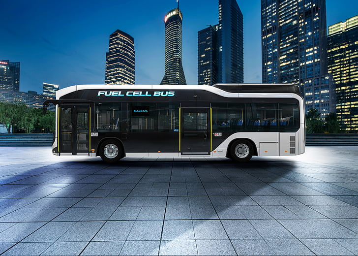 white and black Fuel Cell bus, Toyota Sora, Fuel Cell Bus, Concept, 2018, New York Auto Show, 4K, HD wallpaper