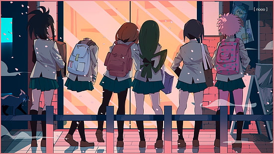 Boku no Hero Academia, anime kızlar, Uraraka Ochako, Tsuyu Asui, Yaoyorozu Momo, Ashido Mina, Hagakure Tōru, Jirō Kyōka, HD masaüstü duvar kağıdı HD wallpaper