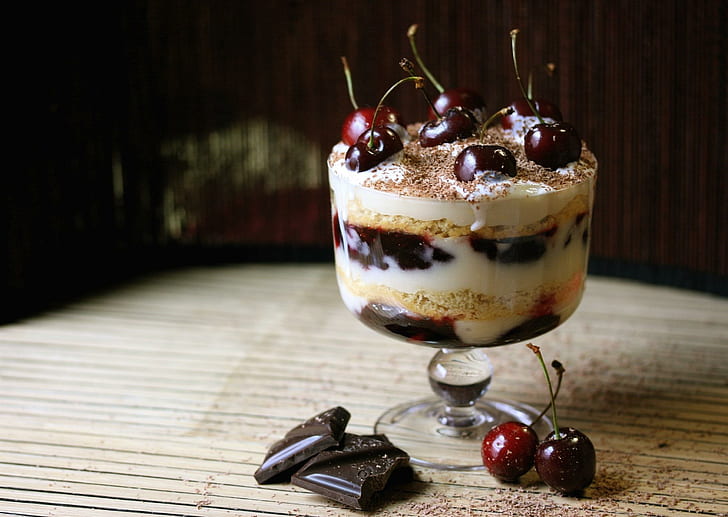 *** Cherry Dessert ***, food, sweet, cherry, dessert, 3d and abstract, HD wallpaper