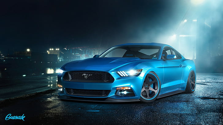 Ford, Mustang, GT, Ford, Mustang, GT, by Gurnade, blue, front, Muscle Car, HD wallpaper