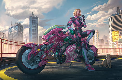 Sci Fi, Cyberpunk, Blonde, Car, Girl, Motorcycle, Vehicle, HD тапет HD wallpaper