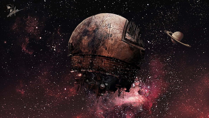 zerstörtes Raumschiff, Fantasiekunst, HD-Hintergrundbild