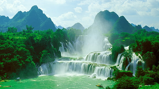 Kina Guangxi reser djungel vattenfall 4K Ultra HD, HD tapet HD wallpaper