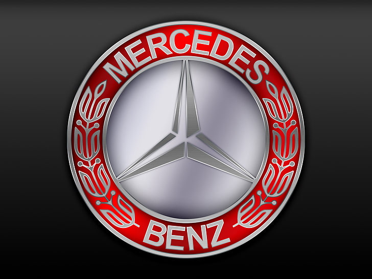красно-серый логотип Mercedes-Benz, логотип Мерседес, HD обои