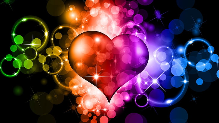 jantung, penuh warna, desain grafis, berbentuk hati, Wallpaper HD