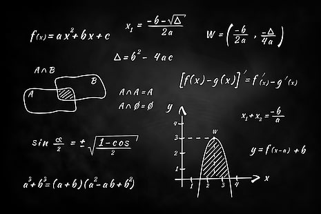 equazioni numeriche bianche su sfondo nero, matematica, numeri, algebra, difficoltà, Sfondo HD HD wallpaper