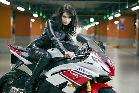 women, long hair, Yuliya Snigir, leather jackets, motorcycle, HD wallpaper HD wallpaper