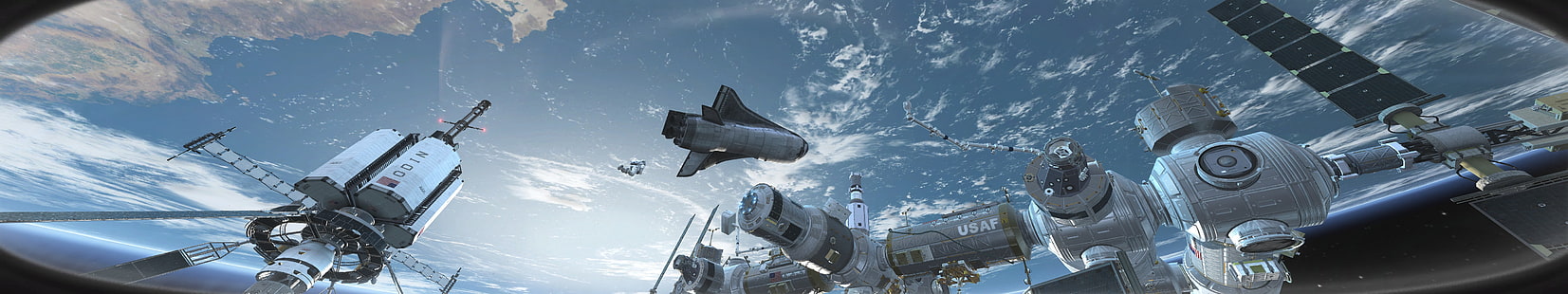 szara ilustracja satelitarna, statek kosmiczny w kosmosie, wiele wyświetlaczy, Call of Duty: Ghosts, przestrzeń kosmiczna, gry wideo, grafika cyfrowa, render, CGI, Call of Duty, Tapety HD HD wallpaper