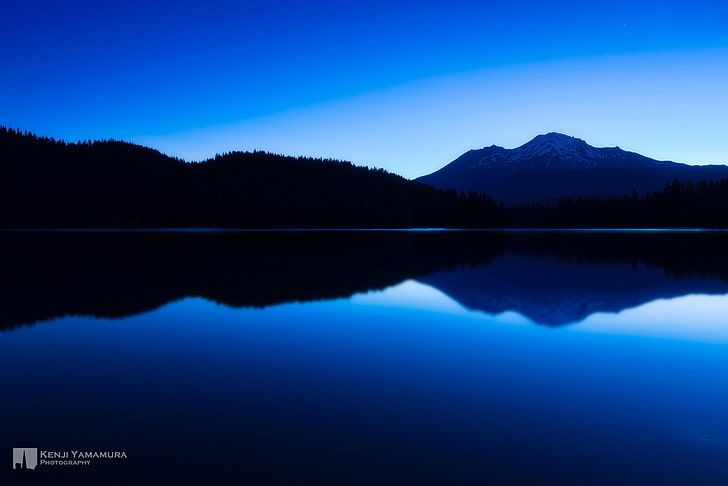 호수, 산, 황혼, 사진 작가, 평화, 야마 지 켄지, HD 배경 화면