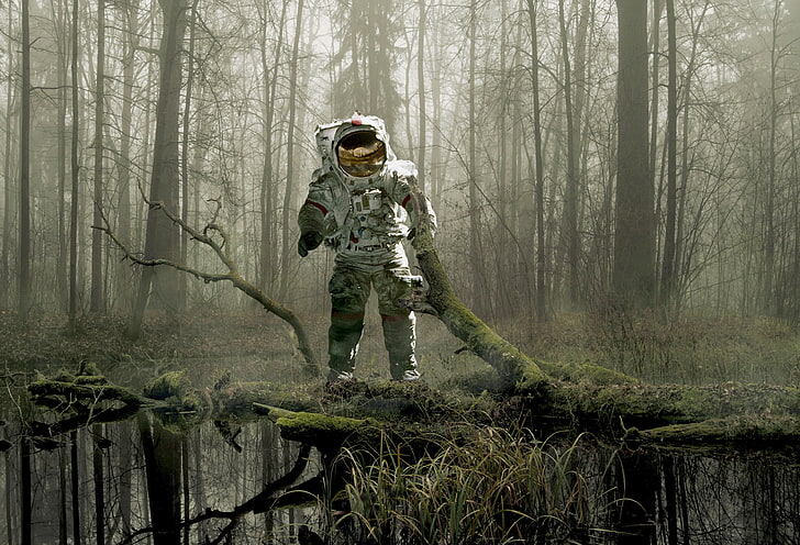 Astronaut, Forest, 4K, Earth, Space suit, HD wallpaper