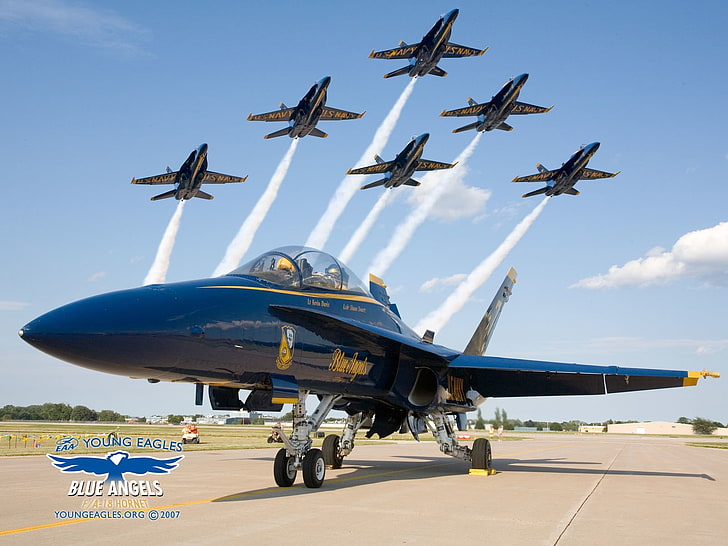 black and yellow Blue Angels fighter plane, Military Aircrafts, Air Show, Blue Angels, HD wallpaper