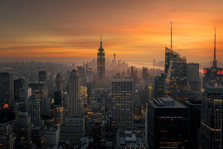 Städte, New York, Gebäude, Stadt, Stadtansicht, Nacht, Wolkenkratzer, USA, HD-Hintergrundbild