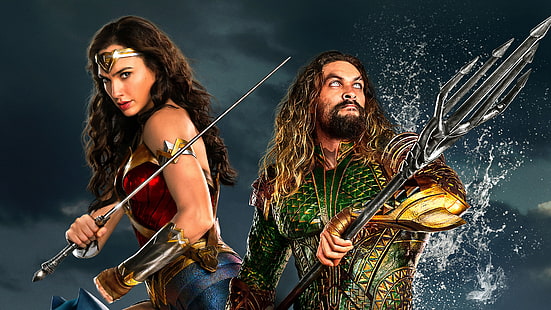 Wonder Woman ، Aquaman ، Jason Momoa ، Gal Gadot ، Justice League، خلفية HD HD wallpaper