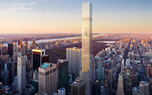 grå höghus, stad, stadsbild, New York City, skyskrapa, Central Park, byggnad, HD tapet HD wallpaper
