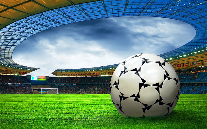 Fußballstadion, weißer Fußball, Sport, Fußball, Grün, Wiese, Stadion, HD-Hintergrundbild