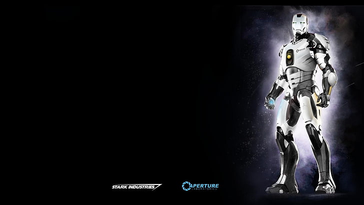 silberne und schwarze Iron Man Tapete, Portal Gun, Portal (Spiel), Tony Stark, Iron Man, HD-Hintergrundbild