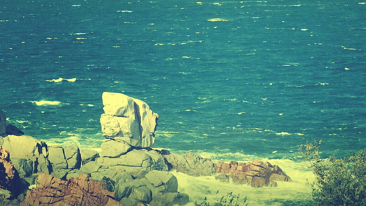formação rochosa ao lado do corpo de água, natureza, filtro, mar, HD papel de parede