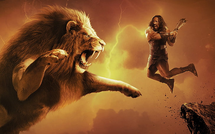 Dwayne Johnson onunla bir aslan savaşır, adam aslan agains mücadele vektör, Filmler, Hollywood filmleri, Hollywood, dwayne johnson, aslan, mücadele, 2014, HD masaüstü duvar kağıdı