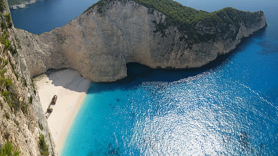 navagio beach, Zakynthos, landscape, sea, beach, Greece, nature, cliff, anime, coast, HD wallpaper HD wallpaper