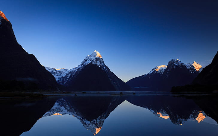 Milford Sound, Yeni Zelanda, Siluet, Sabah, Fiyort, HD masaüstü duvar kağıdı