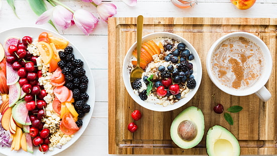 завтрак, фрукты, еда, HD обои HD wallpaper