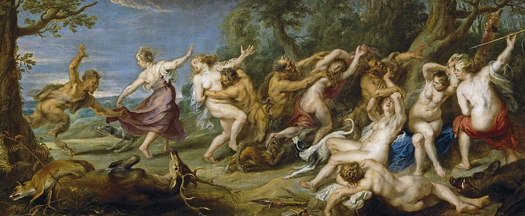quadro, Peter Paul Rubens, mitologia, Pieter Paul Rubens, Diana e suas ninfas Sátiros assustados, HD papel de parede HD wallpaper