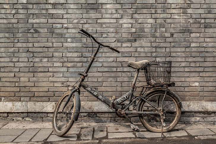 old, wall, bicycle, HD wallpaper