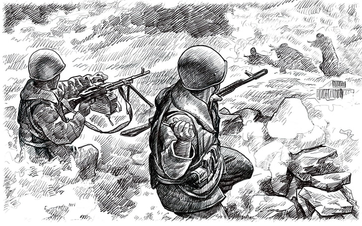 sketch of soldiers, ago, field, height, perfume, morning, battle, art, soldiers, rock, pencil, painting, Afghanistan, Airborne, Marines, through, Of the Soviet Union., Afghan war, 1979—1989., 3234, in the gorge, perseverance, the attack, ensued, durability, rushed, mine, discarded, our, brutal, HD wallpaper