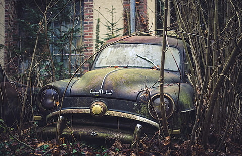 развалина, стар, кола, превозно средство, HD тапет HD wallpaper