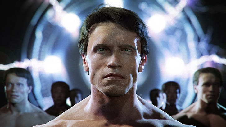 art numérique, Terminator, CGI, 3D, robot, Arnold Schwarzenegger, fan art, visage, réaliste, endosquelette, Fond d'écran HD