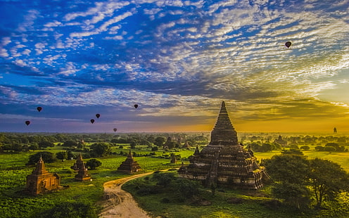 Old Bagan е древен град, разположен в района на Мандалай на Мианмар Сънсет Пейзаж Фотография Десктоп Hd тапет за компютър и таблет 3840 × 2400, HD тапет HD wallpaper
