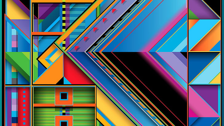 warna-warni, abstrak, garis, geometri, seni digital, segitiga, persegi, persegi panjang, Wallpaper HD