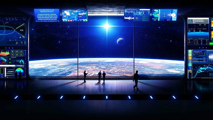 Stacja kosmiczna HD, ziemia, księżyc, taras widokowy, przestrzeń kosmiczna, stacja kosmiczna, słońce, Tapety HD