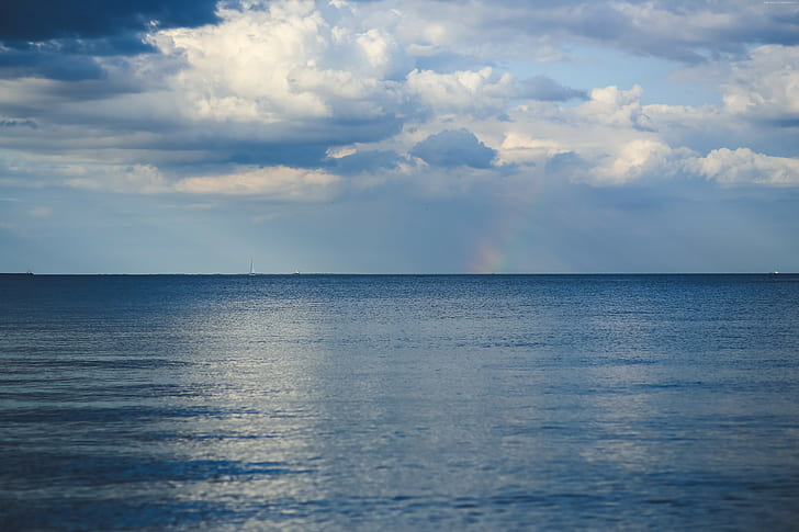горизонт, небо, 4k, 8k, Балтийское море, 5k, облака, радуга, HD обои