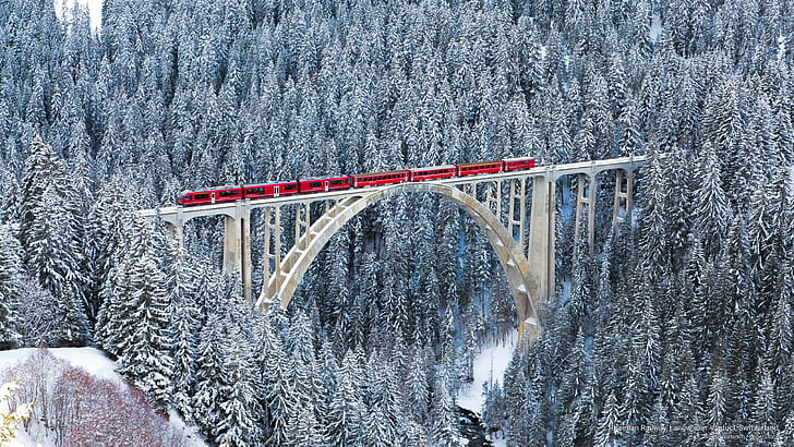 Rhaetian Railway, Langwieser Viaduct, Switzerland, Transportation, HD wallpaper