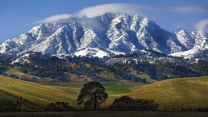 Natur, Landschaft, Berge, Hügel, Bäume, Schnee, HD-Hintergrundbild