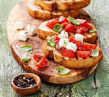roti panggang dengan tomatoe, foto, Tomat, Makanan, Rempah-rempah, Makanan cepat saji, Keju, Sandwich, Wallpaper HD HD wallpaper
