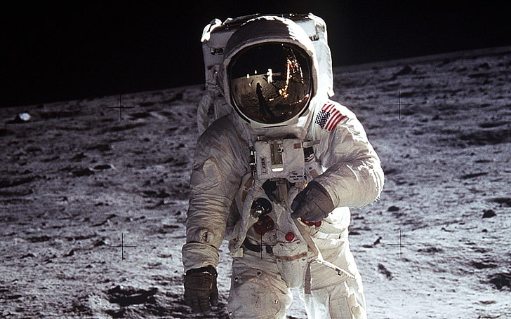 foto pemandangan astronot, Bulan, Apollo 11, Buzz aldrin, NASA, luar angkasa, Wallpaper HD