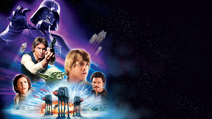 Guerra nas Estrelas, Star Wars Episódio V: O Império Contra-Ataca, AT-AT Walker, Darth Vader, Han Solo, Lando Calrissian, Luke Skywalker, Princesa Leia, Yoda, HD papel de parede