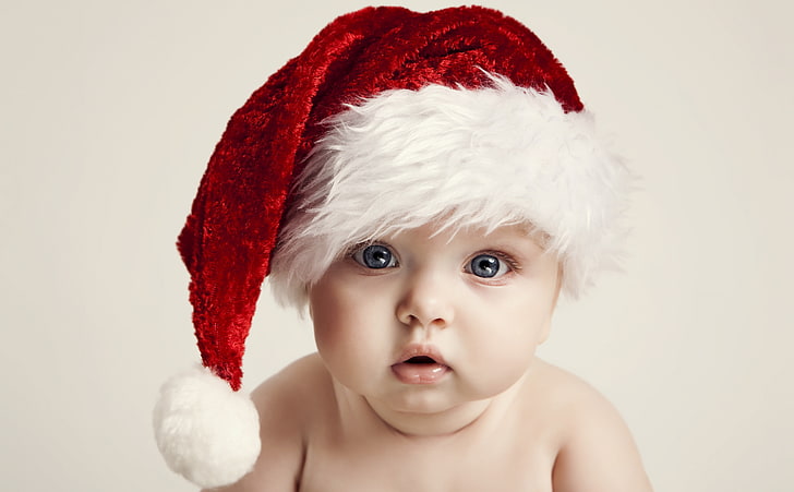 Маленький Санта-Клаус, малыша красная и белая шляпа, Праздники, Рождество, Малыш, Маленький, Санта, Мило, Санта-Клаус, HD обои