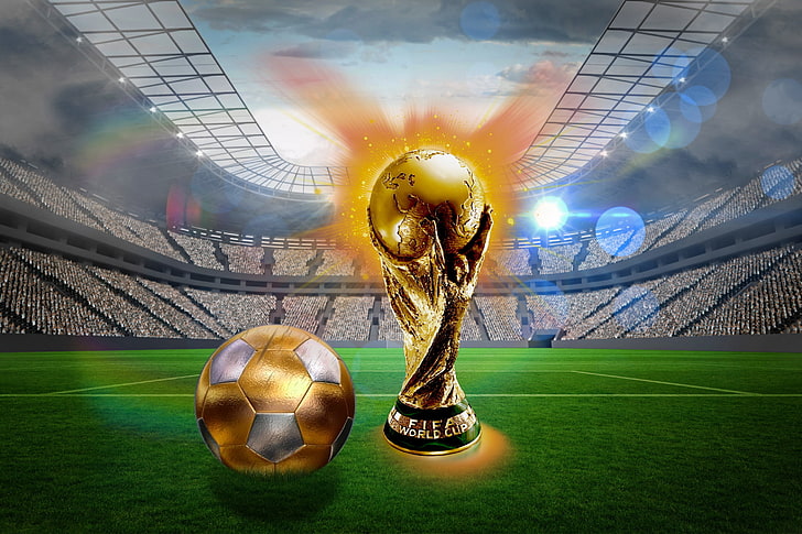 サッカートロフィーゲーム、サッカー、ゴールデン、ブラジル、ワールドカップ、ブラジル、FIFA、トロフィー、2014、 HDデスクトップの壁紙