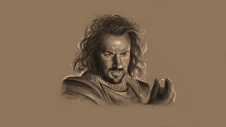 The Lord of the Rings, The One Ring, Isildur, drawing, men, simple background, long hair, movies, digital art, artwork, king, HD wallpaper