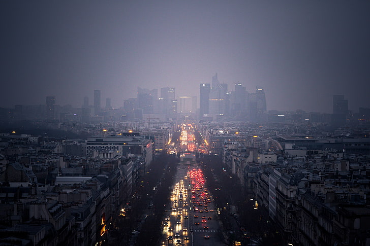 городской пейзаж, туман, париж, франция, HD обои