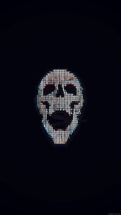 白い頭蓋骨のロゴ、グリッチアート、抽象、ASCIIアート、頭蓋骨、 HDデスクトップの壁紙 HD wallpaper