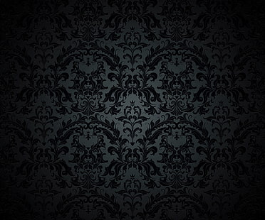 Ilustración floral blanco y gris, retro, patrón, vector, oscuro, negro, ornamento, vintage, textura, fondo, degradado, Fondo de pantalla HD HD wallpaper
