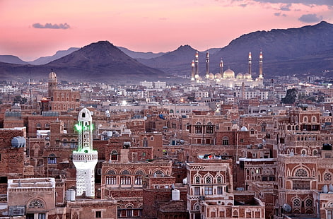 Städte, Sana'a, Al-Saleh-Moschee, Minarett, Jemen, HD-Hintergrundbild HD wallpaper